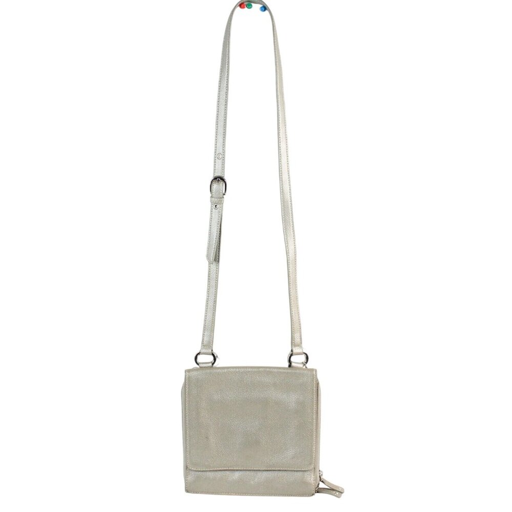 Tignanello Metallic Pebble Leather Snap Zippered Pockets Crossbody Purse Bag - Picture 4 of 11